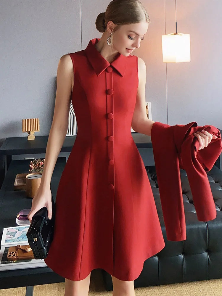 Tailor Shop Custom French Style Celebrity Style Waistcoat Dress Coat Two-piece Female