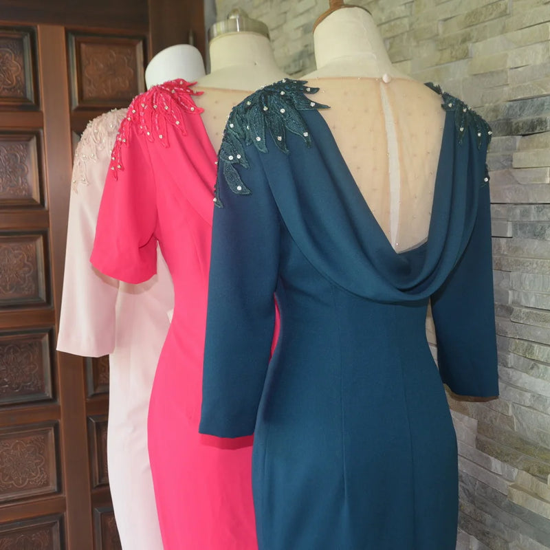 Tailor Shop Custom Made Groom Mother of Bride Dress Embellished Cocktail Quinceanera Homecoming Cold-Shoulder Capelet Lace