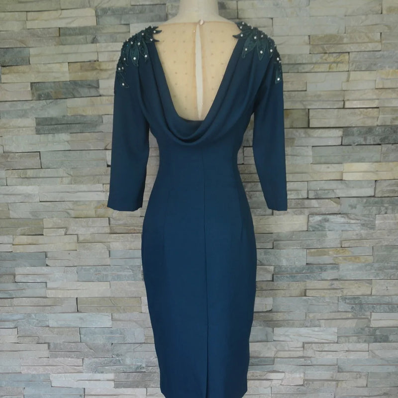 Tailor Shop Custom Made Groom Mother of Bride Dress Embellished Cocktail Quinceanera Homecoming Cold-Shoulder Capelet Lace
