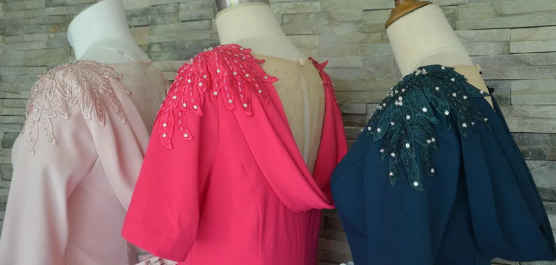 Tailor Shop Custom Made Groom Mother of Bride Dress Embellished Cocktail Quinceanera Homecoming Cold-Shoulder Capelet Lace