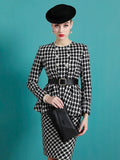 Tailor Shop Custom Made  Mother of The Bride Gown Outfit for Wedding Wool Black White Houndstooth Jacket Skirt Suit