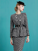 Tailor Shop Custom Made  Mother of The Bride Gown Outfit for Wedding Wool Black White Houndstooth Jacket Skirt Suit