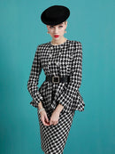 Tailor Shop Custom Made  Mother of The Bride Gown Outfit for Wedding Wool Black White Houndstooth Jacket Skirt Suit