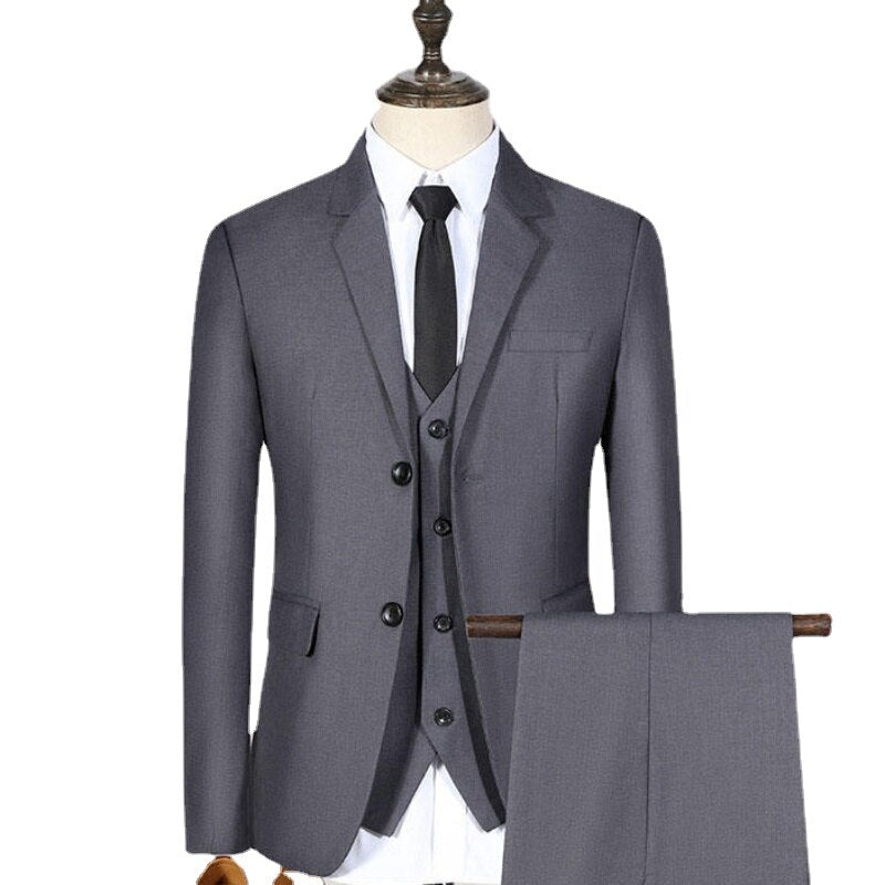 Tailor Shop Custom Men's Suit Slim Fitting Wedding Jacket Casual Business Suit Tuxedo Vest Formal Three Piece Set