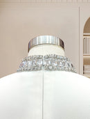 Tailor Shop Custom Round Neck Diagonal Edge with Diamond Sequins Beige Dress