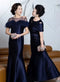 Tailor Shop Customized Temperament Dark Blue Slim Fit Bride Mom Wedding Dress