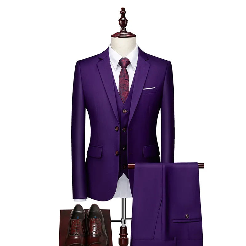 Tailor Shop Customized Wedding Office Suit High Quality 3 Piece Slim Fit Plus Size Men's Banquet Dress Set