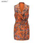 Tailor Shop Made Orange Sleeveless Suit Set Mother of The Bride Jacket with Pants Two Piece Suit Party Fall Winter Outfi