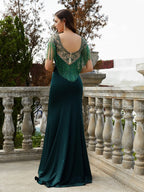 Tailor Shop Mother of Bride Dresses Emerald Green Beads Tassel Elegant Occasion Wear Black Formal Bling Evening Gowns