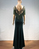 Tailor Shop Mother of Bride Dresses Emerald Green Beads Tassel Elegant Occasion Wear Black Formal Bling Evening Gowns