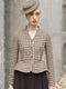 Tailor Shop Retro Slim and Thin Classic Dark Brown Houndstooth Winter Tweed Light Luxury Top and Pleat Skirt Semi-Formal Outfit