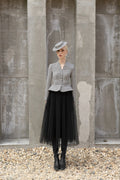 Tailor Shop Retro Slim and Thin Classic Dark Brown Houndstooth Winter Tweed Light Luxury Top and Pleat Skirt Semi-Formal Outfit