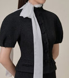 Tailor Shop Retro Slim and  classic black Winter tweed Light Luxury Top and fishtail Skirt Semi-Formal outfit