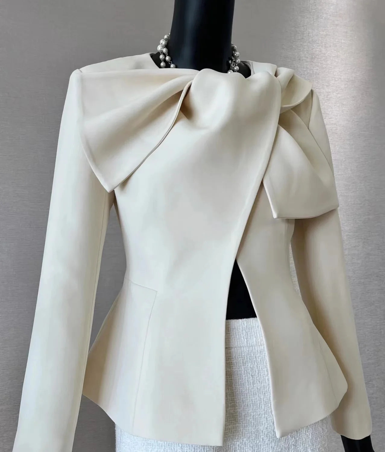 Tailor Shop Slim Classic Cream Crepe Bow Neck Bride Long-sleeved Only Jacket