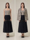 Tailor Shop Slim and  Classic Black and White Houndtooth Winter Tweed Light Luxury Top and Pleat Mesh Skirt Semi-Formal Outfit