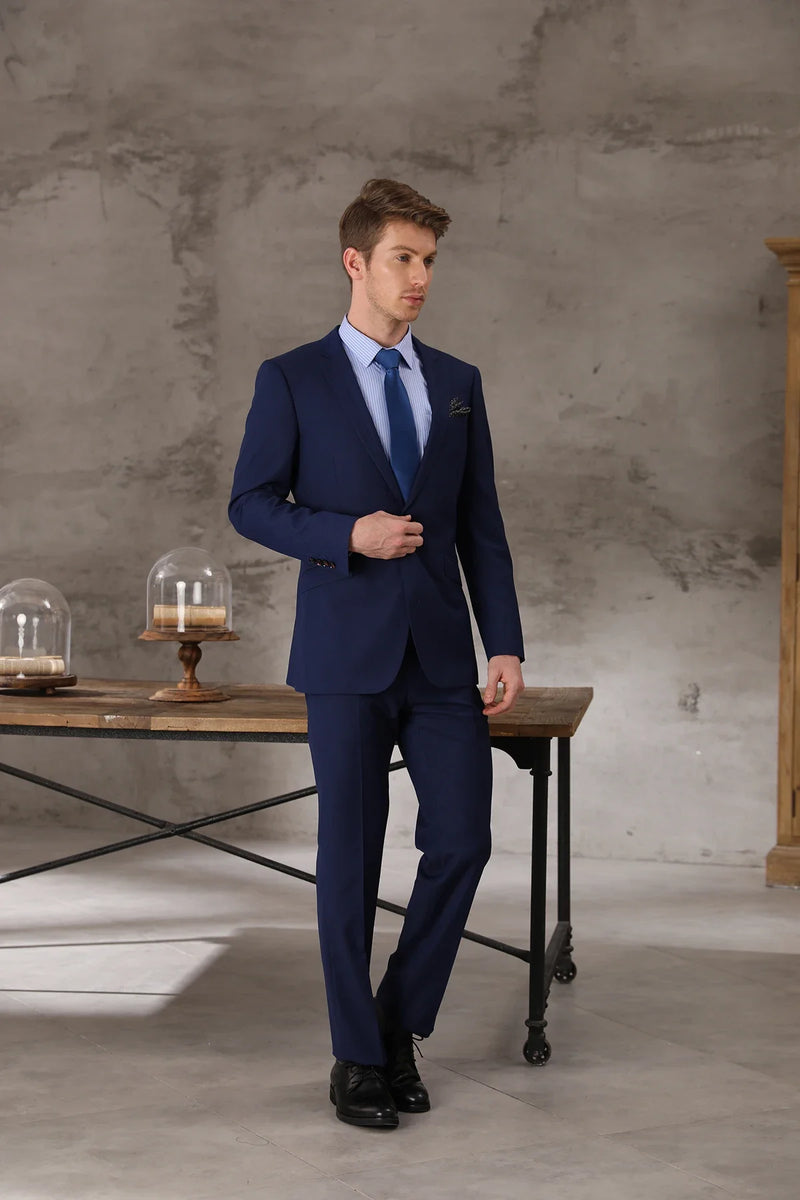 Tailor Shop Tailor Made High Quality Wool Cashmere Dark Blue Corporate Business Suit