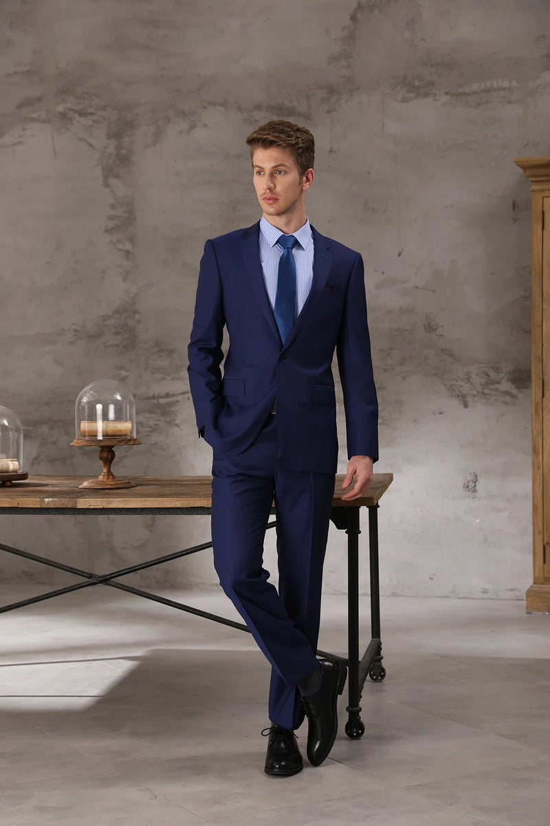 Tailor Shop Tailor Made Wool Cashmere Slim Dark Blue Groom Wedding Suit