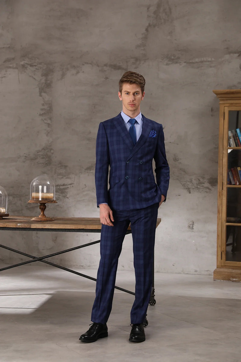 Tailor Shop Tailor-made Men's High Quality Wool Cashmere Blue Stripe Slim Business Three Suits