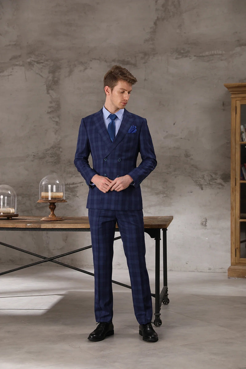 Tailor Shop Tailor-made Men's High Quality Wool Cashmere Blue Stripe Slim Business Three Suits