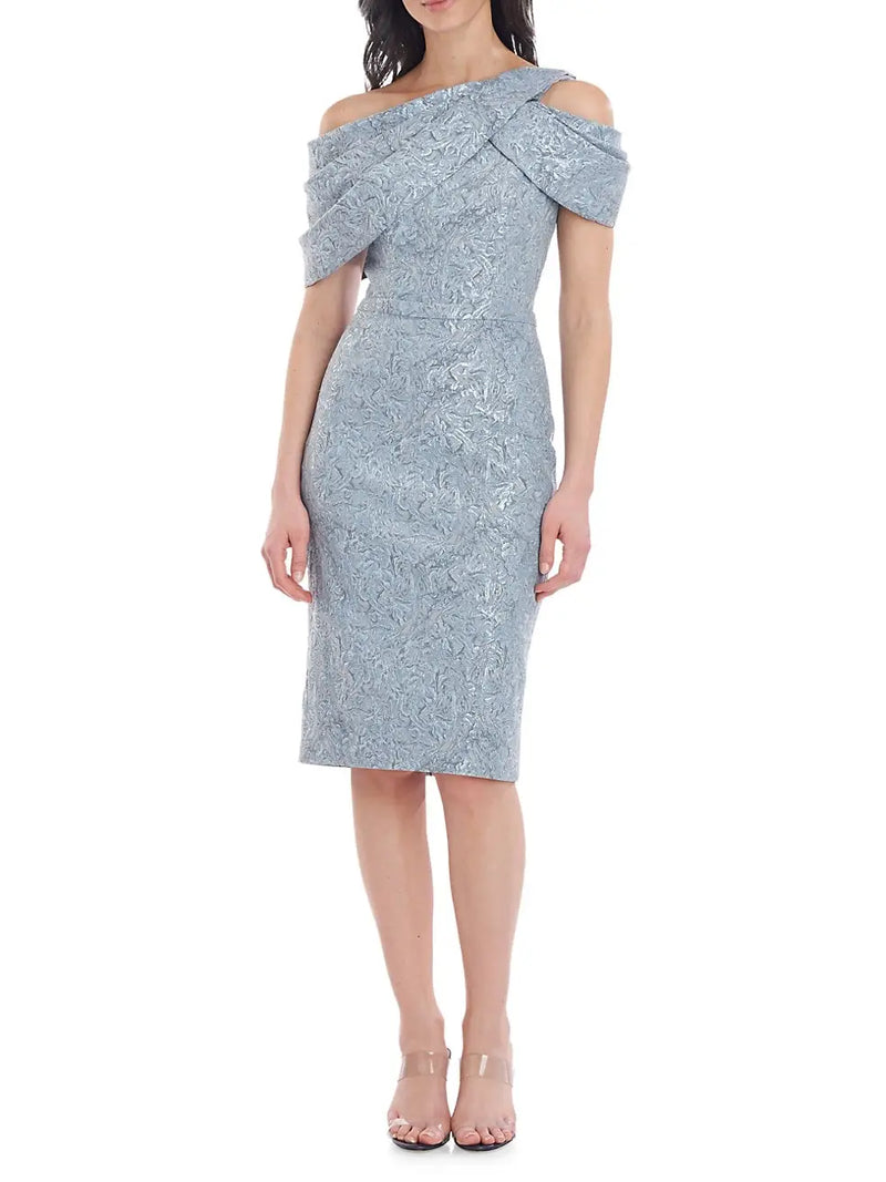 Tailor Shop Mother of Bride Blue Formal Gown Floral Jacquard Sheath Ruched Dress Plus Size Short Wedding Dresses  Knee Length