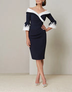 Tailor Shop Mother of Bride Dress Off Shoulder Boat Neck  Small Gathers Sweep Across The Body To Flatter The Tummy Flare Sleeves