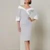 Tailor Shop Mother of Bride Dress Off Shoulder Boat Neck  Small Gathers Sweep Across The Body To Flatter The Tummy Flare Sleeves