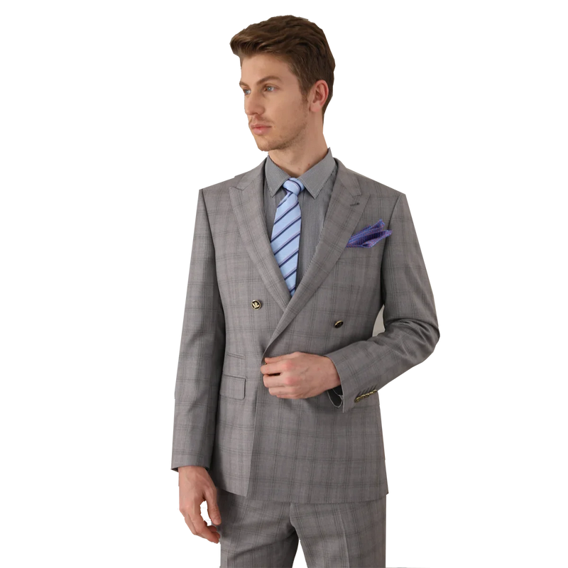 Tailor-made High Quality Worsted 150's Wool Green and Organ Check Suit Men Double Breast Reverse Collar Suit