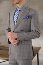 Tailor-made High Quality Worsted 150's Wool Green and Organ Check Suit Men Double Breast Reverse Collar Suit