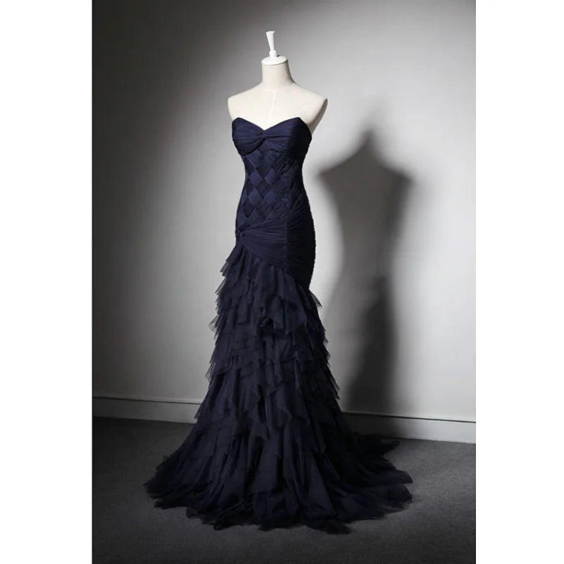 Tailor Made Mother of The Bride Dresses Evening Cocktail Prom Bridesmaid Celebrity-Inspired Navy Blue Weave Tulle Layers Dress
