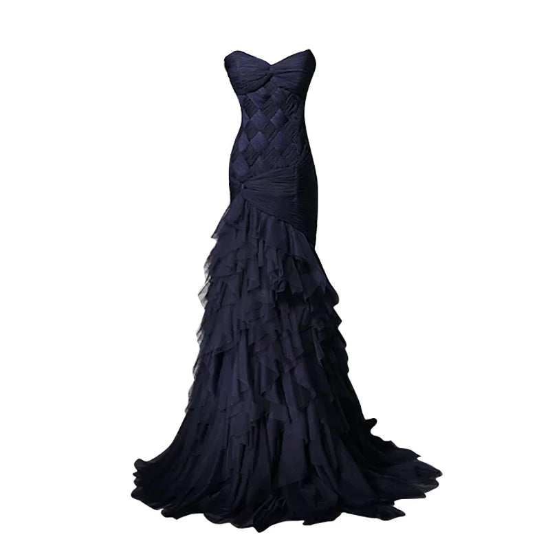 Tailor Made Mother of The Bride Dresses Evening Cocktail Prom Bridesmaid Celebrity-Inspired Navy Blue Weave Tulle Layers Dress