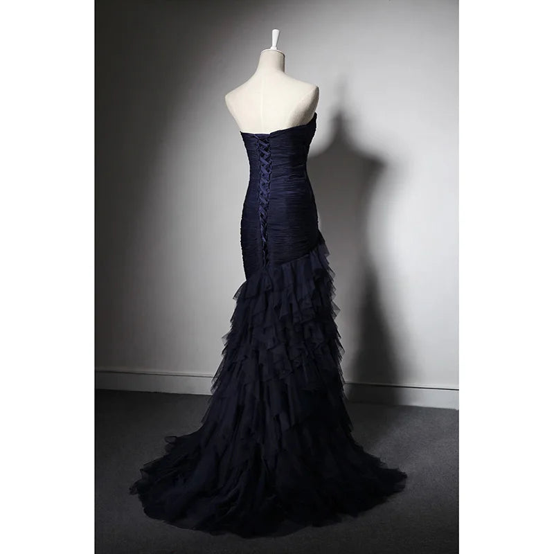 Tailor Made Mother of The Bride Dresses Evening Cocktail Prom Bridesmaid Celebrity-Inspired Navy Blue Weave Tulle Layers Dress