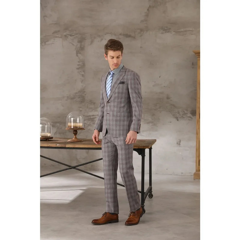 Tailor-made Red and Gray Striped Plaid Suit Suit Tailor-made High-quality Wool Cashmere