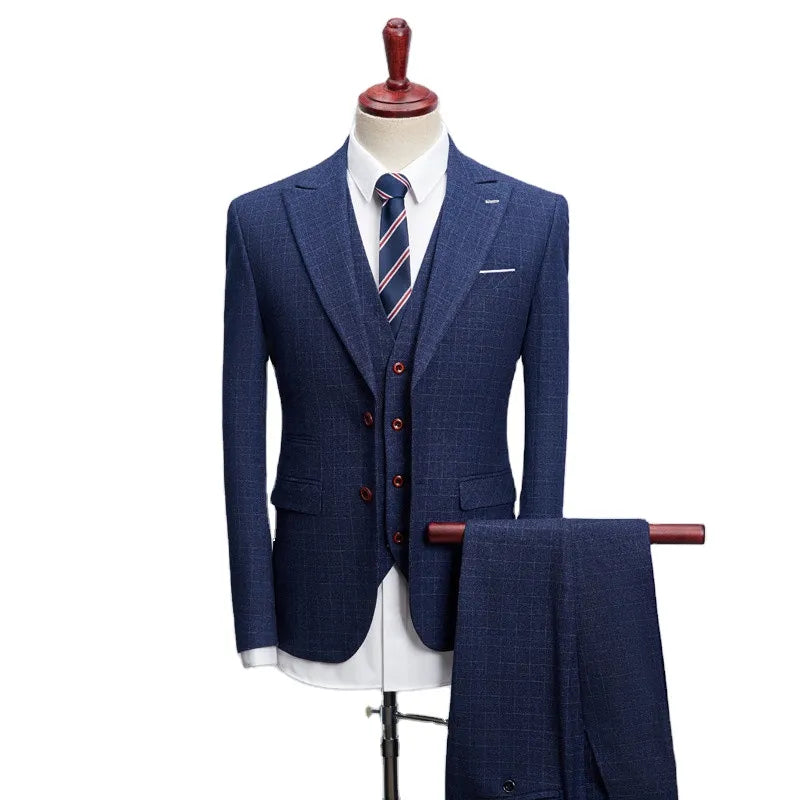 Tailored Professional Business Office Suit for Men's Single Breasted Wedding Dress