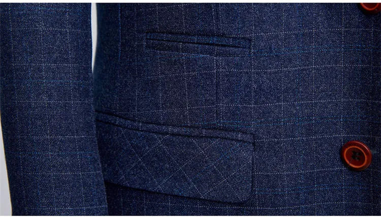 Tailored Professional Business Office Suit for Men's Single Breasted Wedding Dress