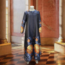 Tailored Round Necked Navy Blue Luxurious Long Fitting Banquet Brocade Bride Mother Plus Size Dress for Tailoring Shop