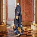Tailored Round Necked Navy Blue Luxurious Long Fitting Banquet Brocade Bride Mother Plus Size Dress for Tailoring Shop