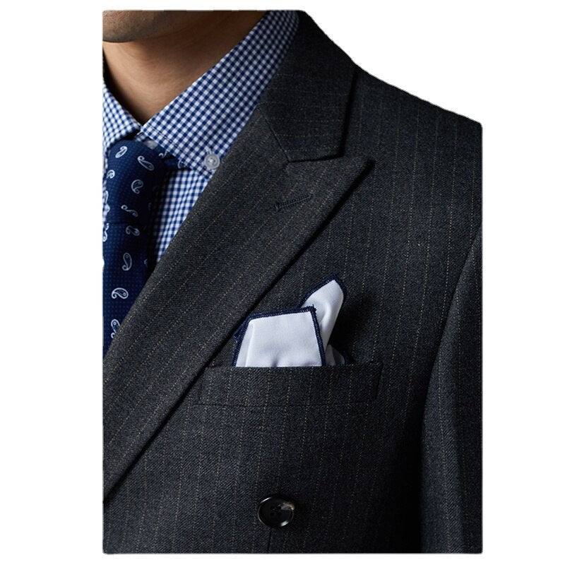 The Groom Married Men's Three Piece British Double Breasted Suit Men's Slim Korean Striped Suit Men