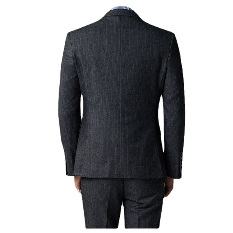 The Groom Married Men's Three Piece British Double Breasted Suit Men's Slim Korean Striped Suit Men