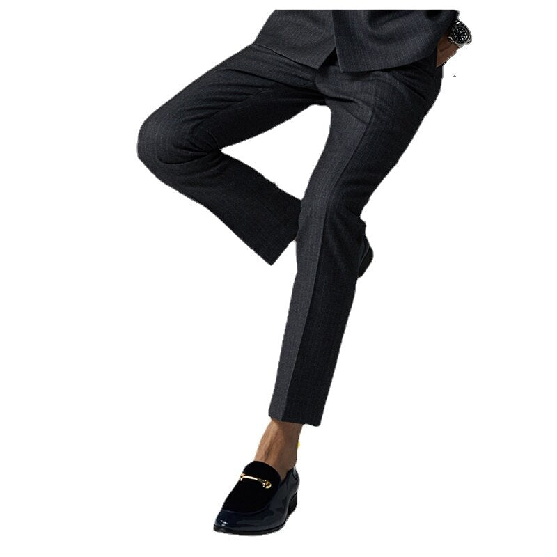 The Groom Married Men's Three Piece British Double Breasted Suit Men's Slim Korean Striped Suit Men