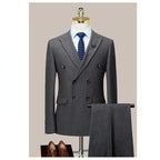 The Groom Married Men's Three Piece British Double Breasted Suit Men's Slim Korean Striped Suit Men