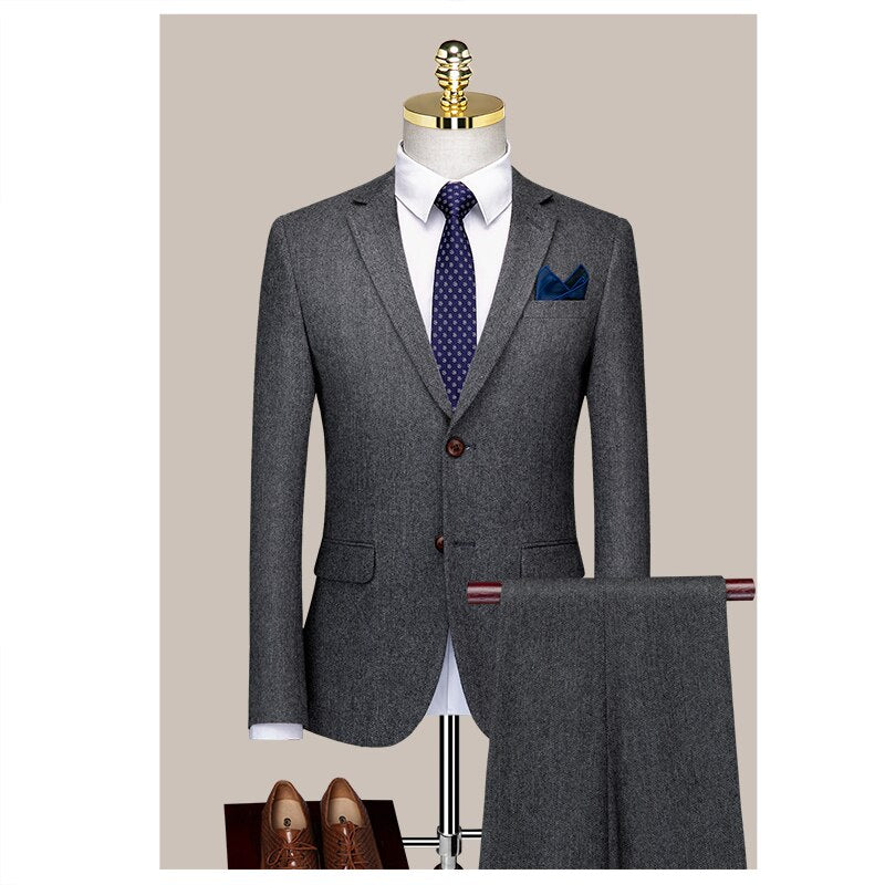 Western Style Three Piece Bridegroom Wedding Dress Korean Version Slim Fitting Autumn and Winter Grey Casual Suit Men's Suit