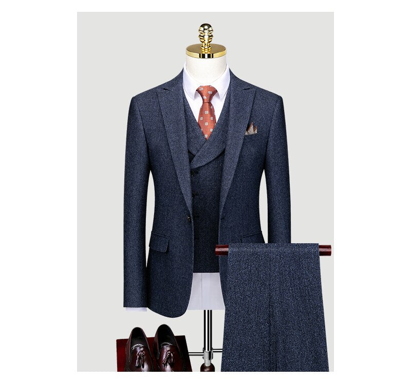 Western Three Piece Bridegroom Wedding Dress Korean Version Slim Fitting Autumn and Winter Gray Casual Suit Men's Suit