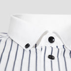 White Button Neck Striped All Cotton Long Sleeved Shirt Fashion Business Casual Contrast Color Contrast Men's Shirt