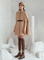 Winter Cashmere Wool Camel Color Slim Looking Fancy Cape Unique Winter Outwear