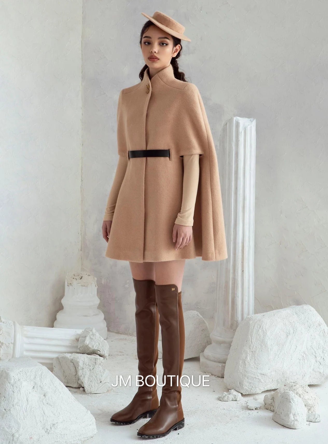 Winter Cashmere Wool Camel Color Slim Looking Fancy Cape Unique Winter Outwear