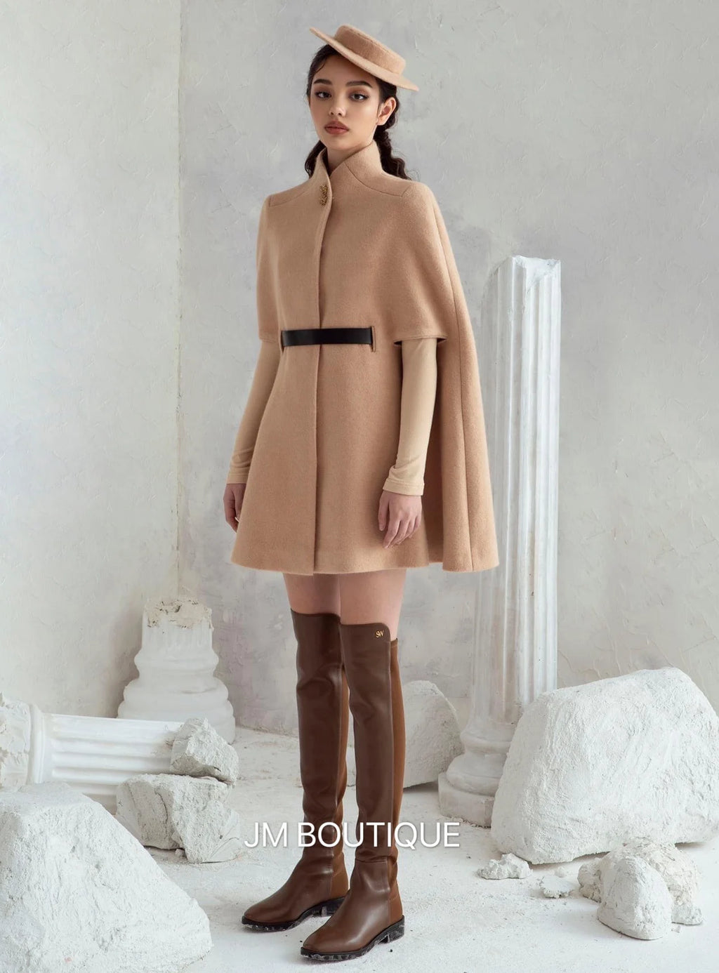 Winter Cashmere Wool Camel Color Slim Looking Fancy Cape Unique Winter Outwear