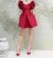 Women Short Sleeve V-neck Red Chiffon Short Sashes Nylon or Cotton A Line Dress Red Dresses for Woman Party Dress