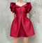 Women Short Sleeve V-neck Red Chiffon Short Sashes Nylon or Cotton A Line Dress Red Dresses for Woman Party Dress