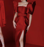 Women's Sexy Off Shoulder Short Sleeve Square Neck Short Chiffon None Decoration Party Dress