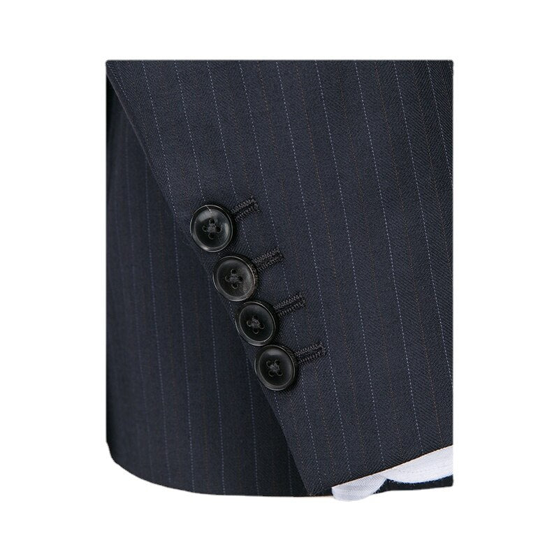 Wool Suit Men's Business Leisure Bridegroom's Wedding Custom Stripe Double Breasted Suit Men's Suit